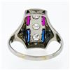 Image 7 : Antique Art Deco 18K Gold .24 ctw Diamond Sapphire Ruby Hand-Etched Dinner Ring