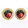 Image 2 : Sicis 18K Yellow Gold Micromosaic Strawberry w/ Yellow Sapphire Button Earrings