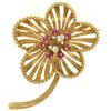 Image 1 : Vintage 14k Yellow Gold Brushed Flower Pin Brooch w/ Blood Red Rubies & Diamonds