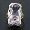 Image 2 : Antique Art Deco 14k White Gold Faceted Purple Stone Etched Filigree Dinner Ring