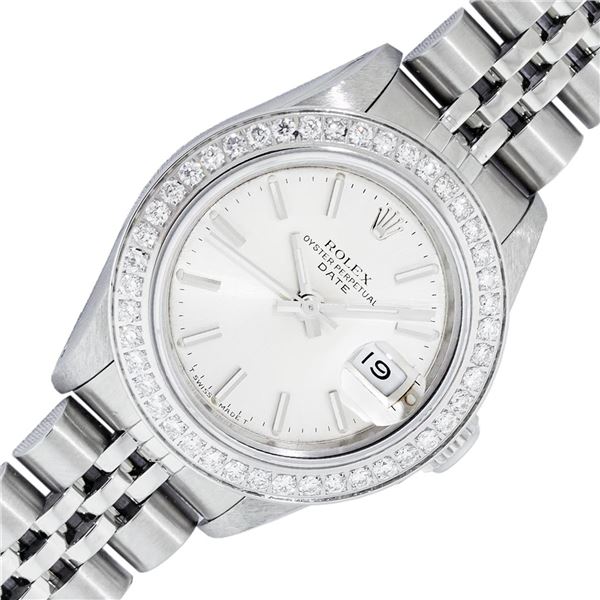 Rolex Stainless Steel Silver Index Diamond Bezel Oyster Perpetual Watch