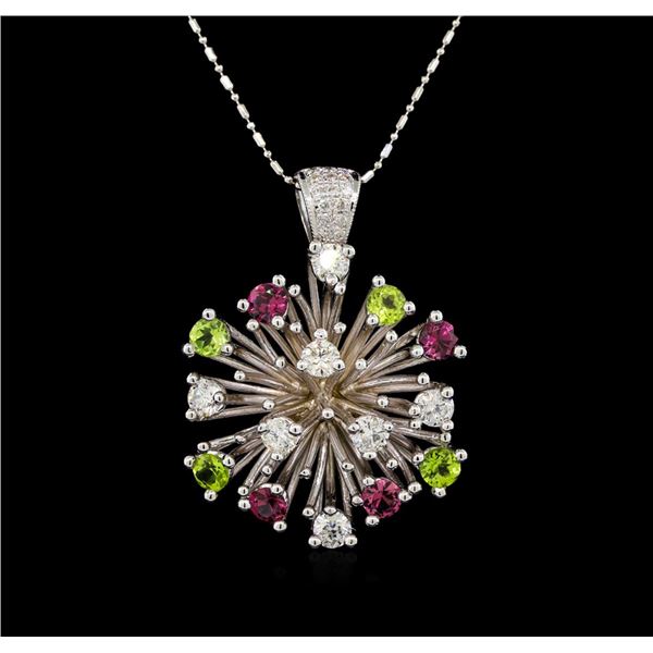 14KT White Gold 2.52 ctw Tourmaline and Diamond Pendant With Chain