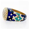 Image 6 : Vintage Fidia Gioiellli 18K Gold Diamond Blue & Green Enamel Large Band Ring Sz5