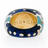 Image 7 : Vintage Fidia Gioiellli 18K Gold Diamond Blue & Green Enamel Large Band Ring Sz5