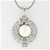 Image 2 : Vintage Platinum 1.70 ctw Old Transitional Baguette Diamond Pearl Pendant Neckla