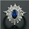 Image 3 : Vintage Platinum 2.69 ctw GIA NO HEAT Sapphire & Diamond Ballerina Cocktail Ring