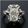 Image 2 : Antique Art Deco 18K White Gold .46 ctw Diamond Sapphire Open Etched Dinner Ring