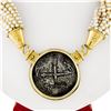 Image 2 : Vintage 18k Gold 16 Strand Pearl Necklace Spanish Piece of Eight Coin Pendant