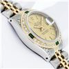 Image 4 : Rolex Ladies 2T Quickset Champagne Dial Diamond Lugs & Emerald Bezel Datejust
