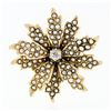 Image 1 : Antique Victorian 14k Gold Diamond & Seed Pearl Leaf Flower Brooch Pin Pendant