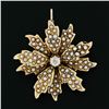 Image 3 : Antique Victorian 14k Gold Diamond & Seed Pearl Leaf Flower Brooch Pin Pendant