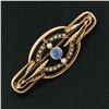 Image 3 : Antique Victorian 14K Gold 0.20 ctw Sapphire & Natural Seed Pearl Open Pin Brooc