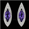 Image 3 : Custom 18k White Gold 3.50 ctw Marquise Amethyst & Diamond Large Stud Earring