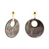 583  Black Mother of Pearl Coin Dangle Earrings  14KT Yellow Gold