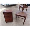 Image 1 : Oak? Chair with Wicker Seat + Short Back & Small 3 Drawer Cabinet