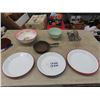 Image 1 : Enamel Ware Plates, Bowls, Cast #3 Fry Pan, Hand Mixer for Jar