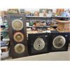 Image 1 : 3 Framed Displays; (2) 36" x 36" + (1) 23.5" x 63" 