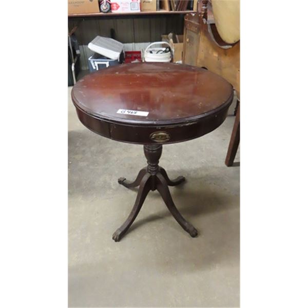 Round Pedestal Table with Drawer 23" by 27" with Duncan Phyfe 