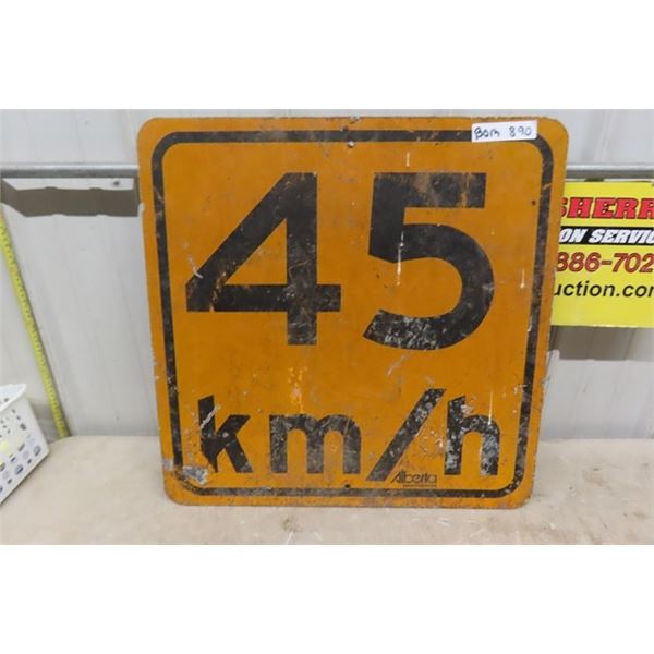 Metal Traffic Sign 45 kms 24'' x 24''
