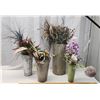4 metal pails - filled with decorative fake plants