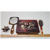 Image 8 : Brown vanity container - matching hair accessories; handheld mirrors, brush, combs, hair pins, etc