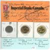 Image 1 : Imperial Bank of Canada Cheque Receipt and 3 Coins; 1922 Nickel, 2008 Beijing China Loonie and 2016 