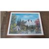 Image 1 : cottage in woods painting in frame (no glass) - 28.5"x22.5"