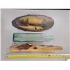 Image 2 : decorative glass bottle, driftwood + painted wood plaque