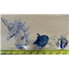Image 1 : 3 Shaped glass figurines, 2 little mice ( blue color) & Unicorn head