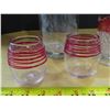 Image 2 : Cut-Glass Cream and sugar bowls + 3 colored glass candle holders/vase
