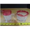 Image 4 : Cut-Glass Cream and sugar bowls + 3 colored glass candle holders/vase