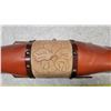 Image 3 : Mounted Steer Horns with Leather Center: tip to tip: 27", 11" Tallx5" Wide