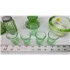 Image 2 : Uranium Glass bundle - Ashtray, 5 shot glasses, salt n pepper shakers and candy dish