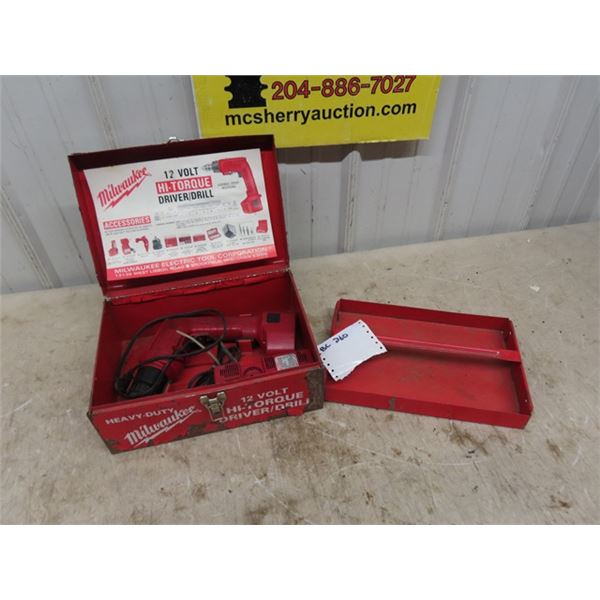 Milwaukee 12V Drill with Metal Case, Charger +  Battery