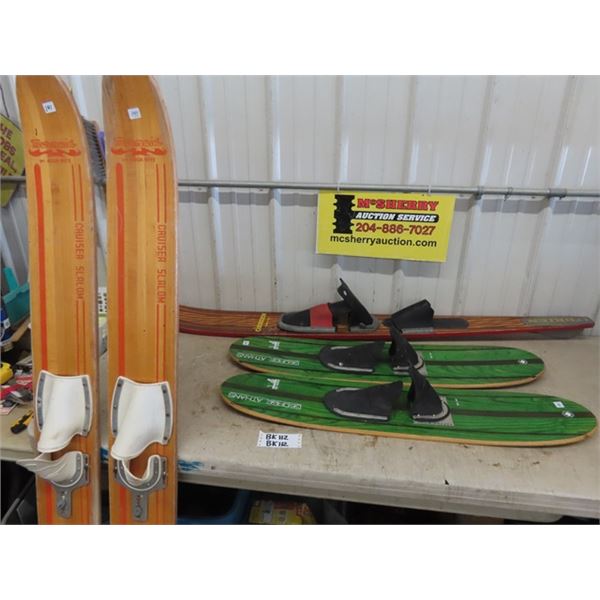 3 Sets of Water Skis ; Athans Trick Set, Sea Glider, Aqua Rite