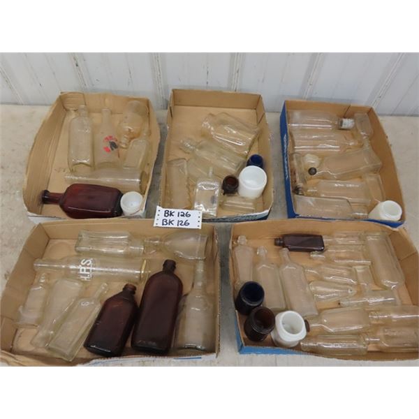 Lot of Assorted Glass Bottles ; Pop, Medicine + Lots
