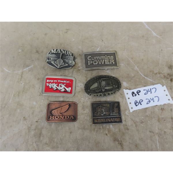 6 Belt Buckles ; Honda, Cummins, plus others