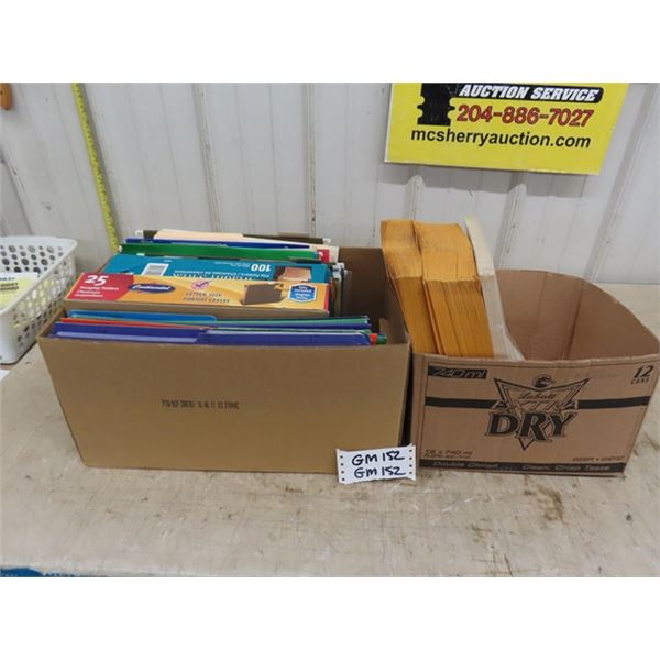 Assorted Office Supplies ; File Hangers, File Folders, Envelopes