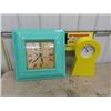 Image 6 : 2 Funky Clocks ; Wall Mount 23" x 23" & Mantle Clock 10" x 18.5" 
