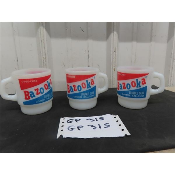 3 Vintage Fire King Bazooka Joe Mugs