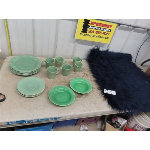 Green Dishware , 2 Fiesta Bowls & Blanket