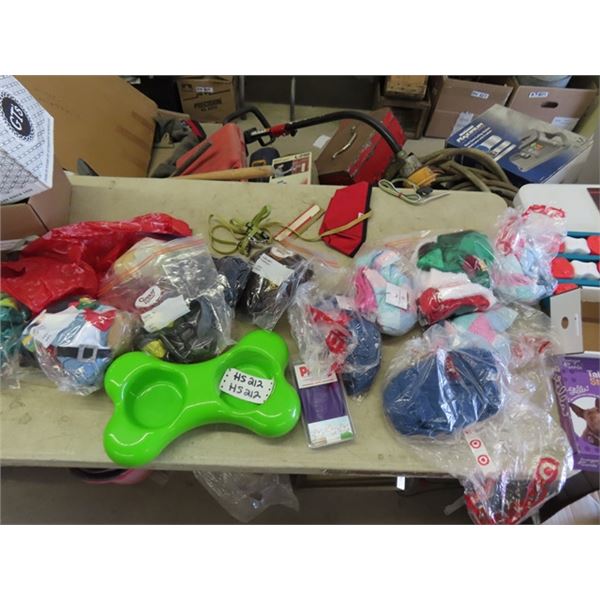 Assorted Pet Outfits, Food Bowl, Treat Containers, 