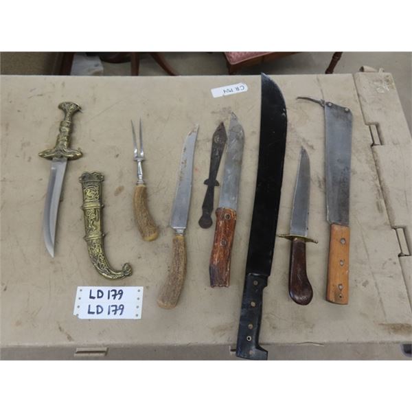 Assorted Knives ; Machete, Throwing, Carving Set, Ceremonial? 