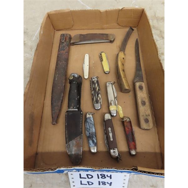 Assorted Pocket Knives, Bayonet Cover + Shanks