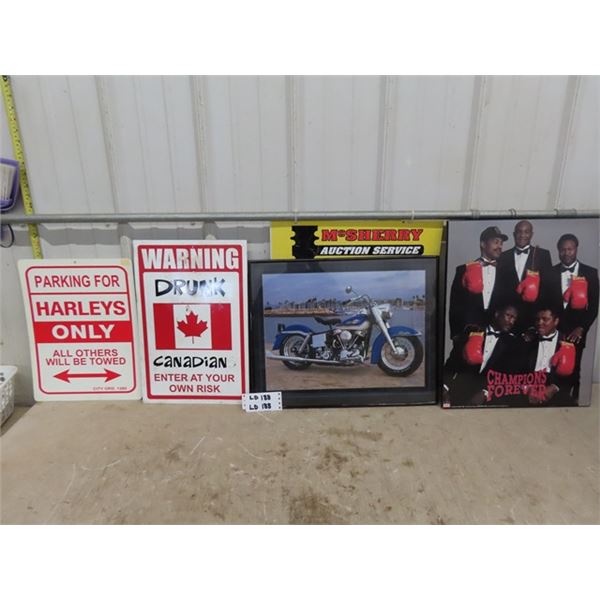 Framed Harley Poster 16" x 20" , Harley Parking Tin Sign, 