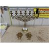 Image 1 : 7 Spot Candelabra - Solid Brass, 2 Single Candle Wall Holders - Brass