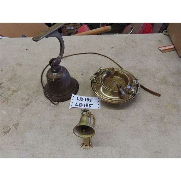 2 Vintage Brass Bells, Brass Ashtray 