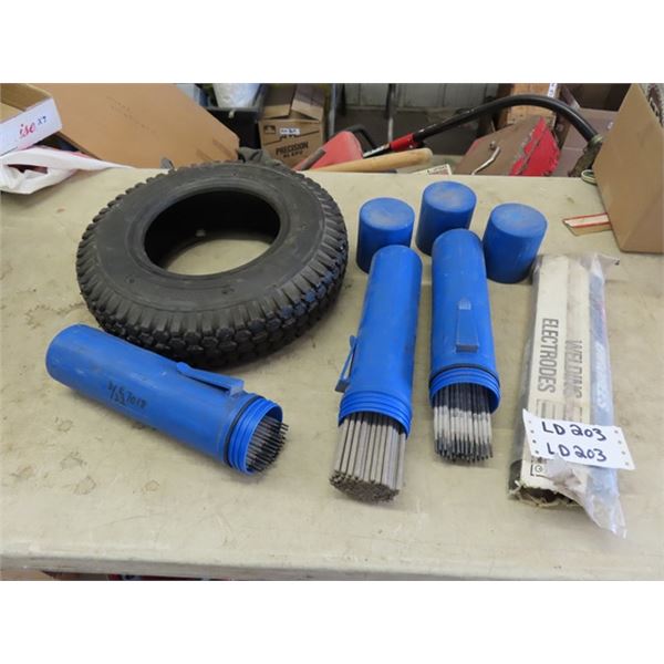 Rubbermaster 4.80 / 4.00 - 8 Tire, Welding Rods + 3 