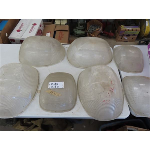 4 Large Glass Street Lamp/ Industrial Shades, 4 Smaller Glass Covers
