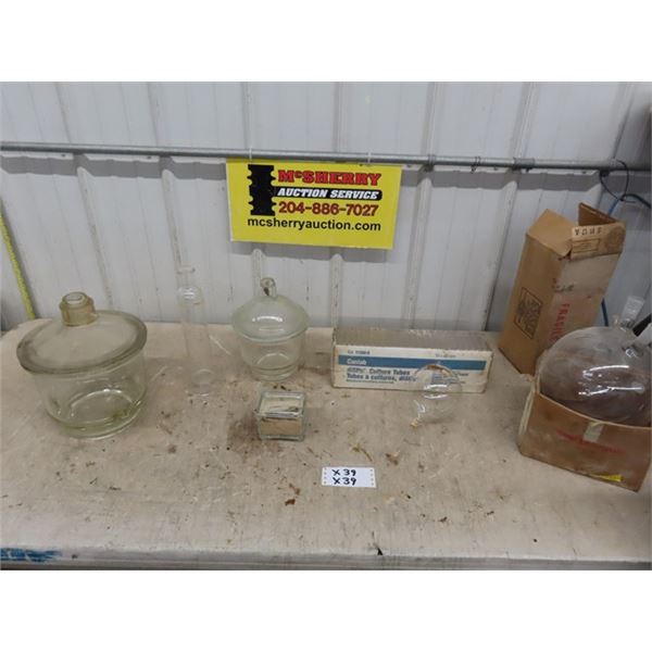 Assorted Laboratory Glass Jars, Graduated Cylinders, 